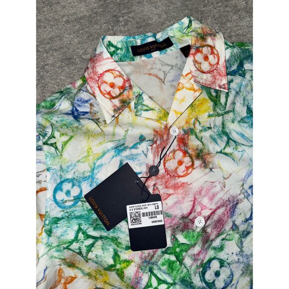 Louis Vuitton Pastel Multicolor Monogram Logo Short Sleeve Button Down Shirt L - Picture 4 of 13